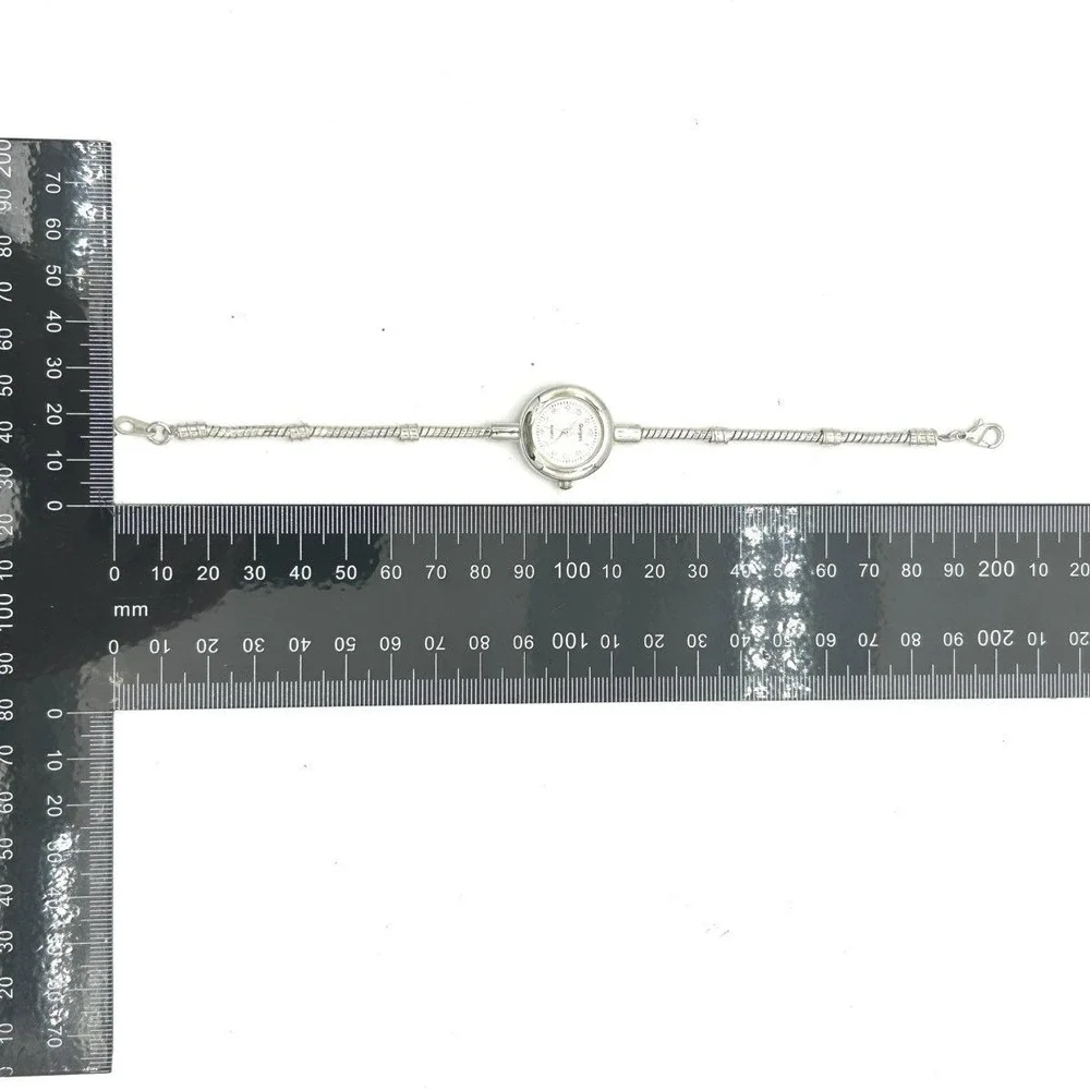 Vintage Y2K Quiges Silver Tone Metal Charm Bracelet Style Skinny Watch Womens